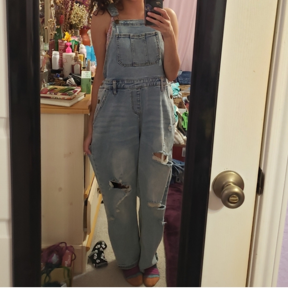Wild Fable Light Blue Distressed Denim Overalls